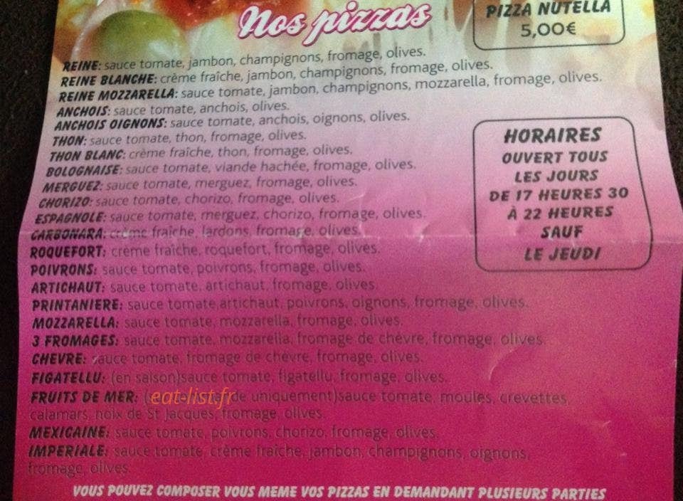 Pizza Impériale — carte page 1