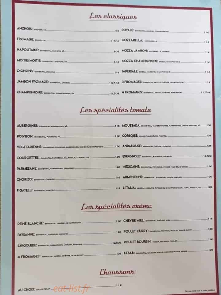 Pizza Jany — carte page 1