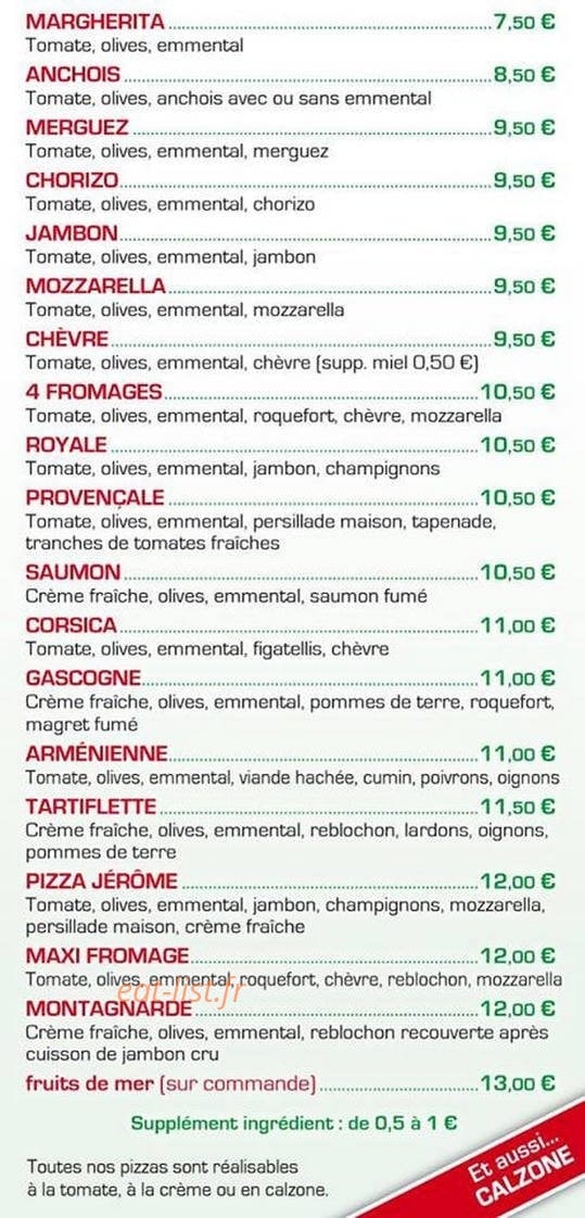 Pizza Jerome — carte page 2
