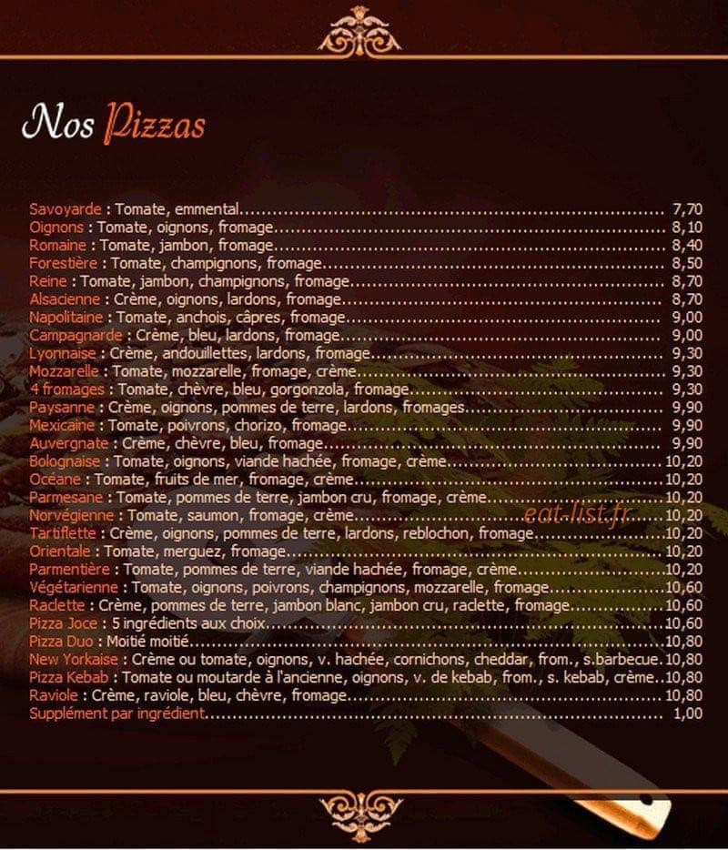 Pizza Joce — carte page 1