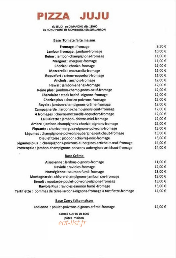 Pizza Juju — carte page 1