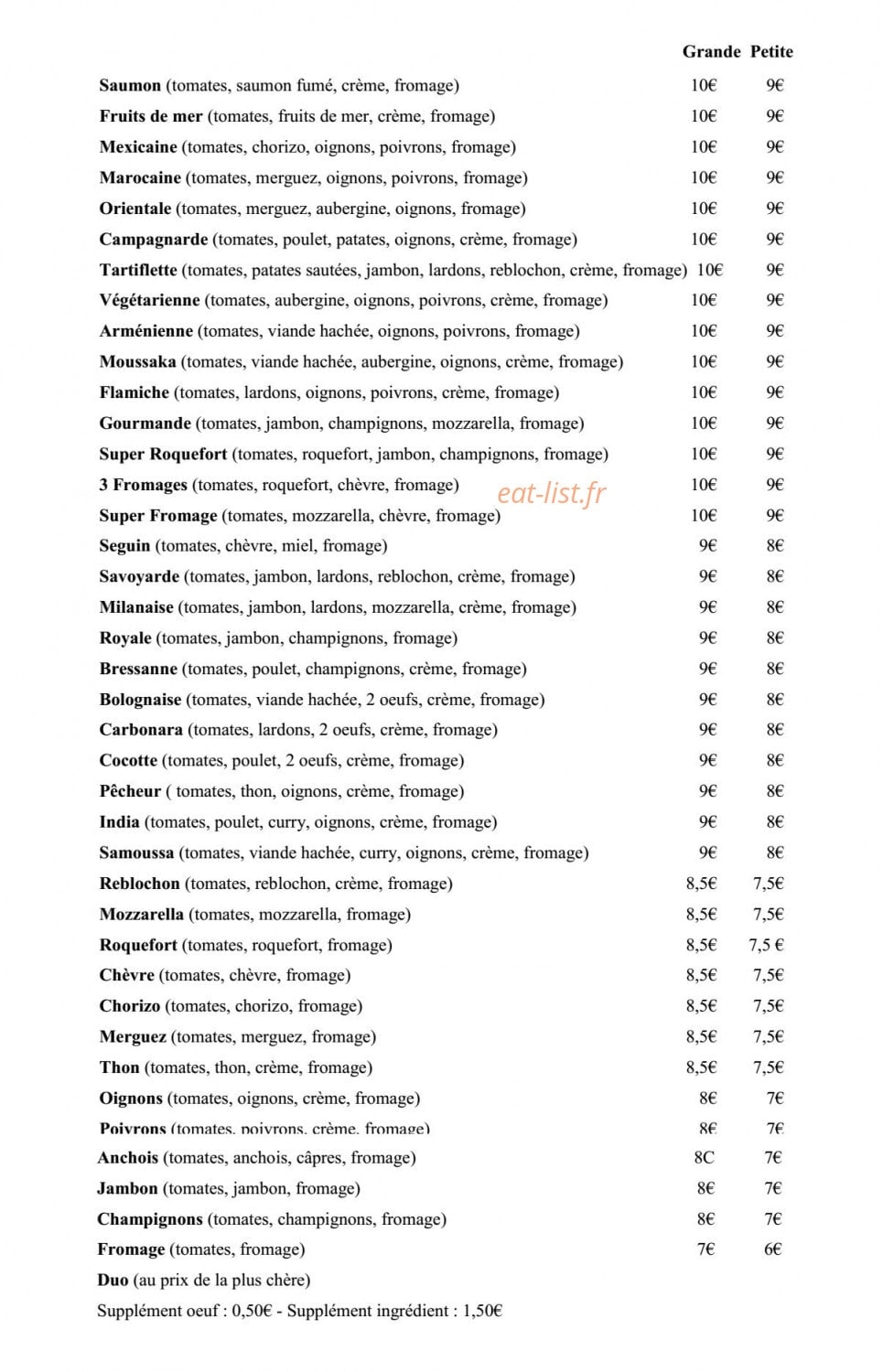 Pizza Keo — carte page 1
