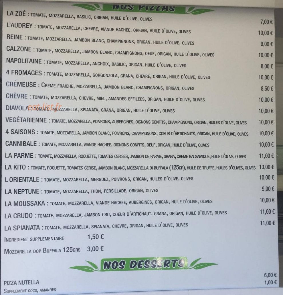 Pizza Kito — carte page 1