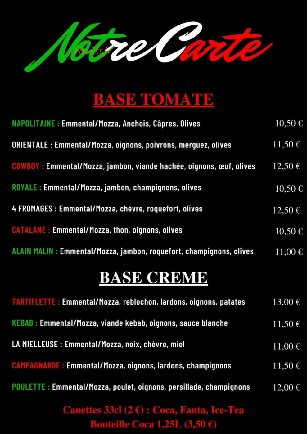 Pizza Krys — carte page 1