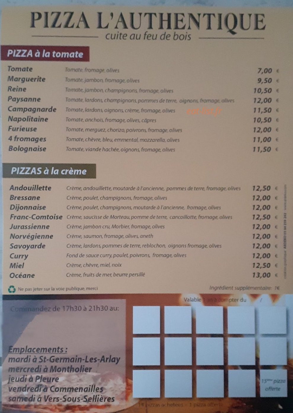 Pizza L'Authentique — carte page 1