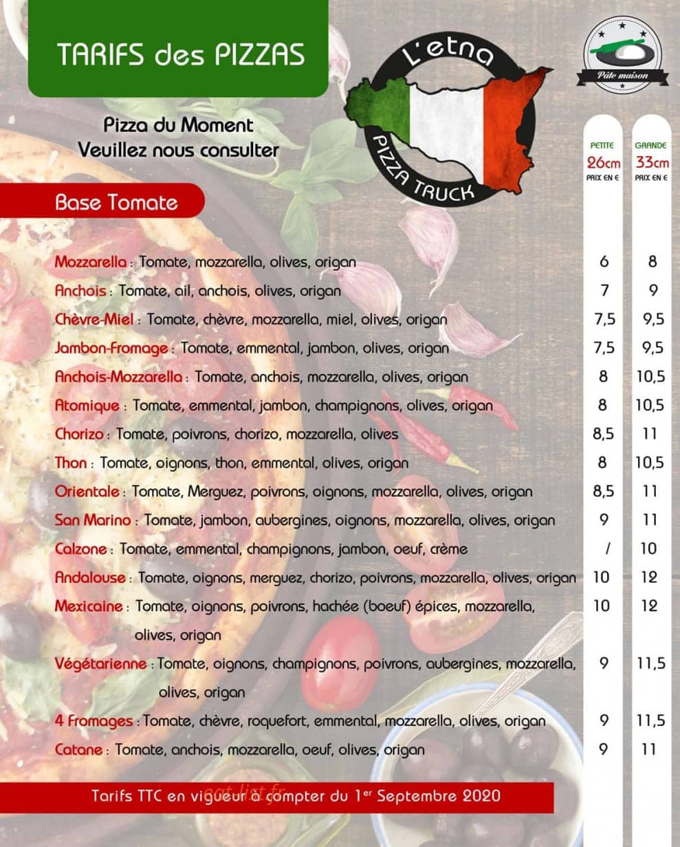 Pizza L'Etna — carte page 1