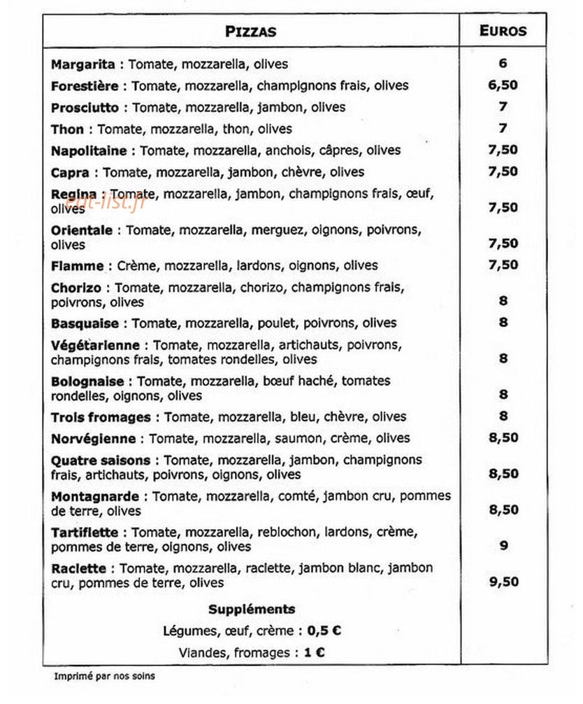 Pizza l'Olive — carte page 1