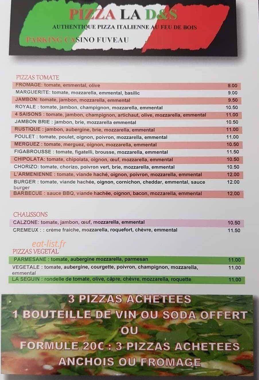 Pizza la D&S — carte page 1