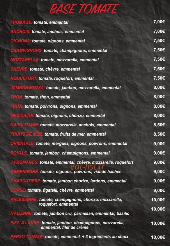 Pizza Laure — carte page 1