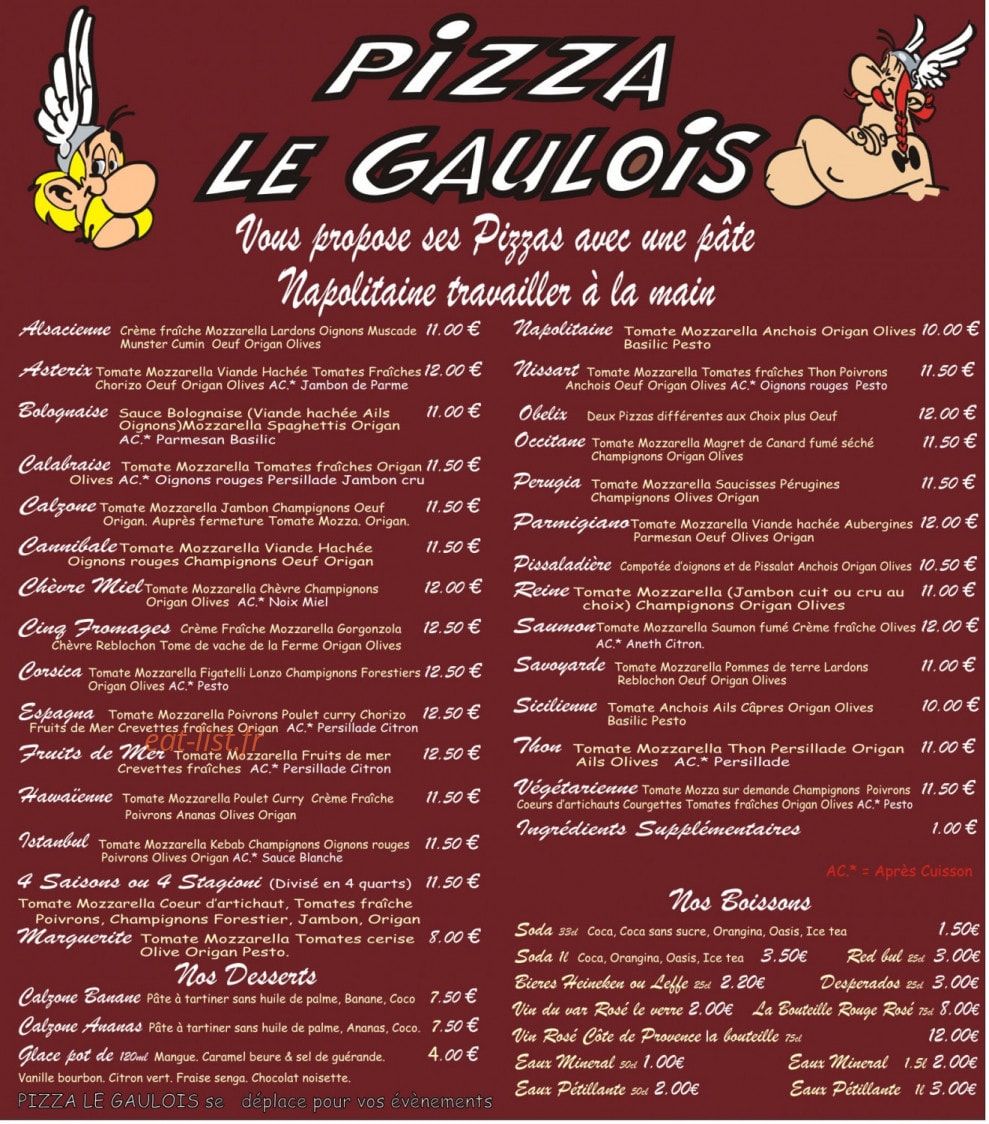 Pizza le Gaulois — carte page 1
