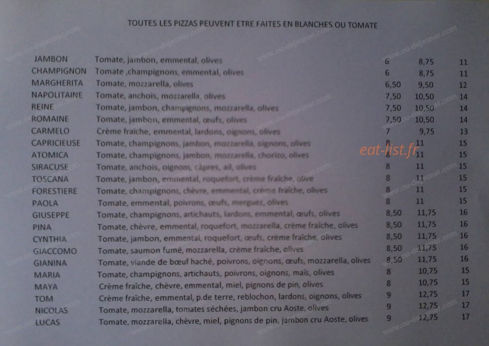 Pizza lillo — carte page 1