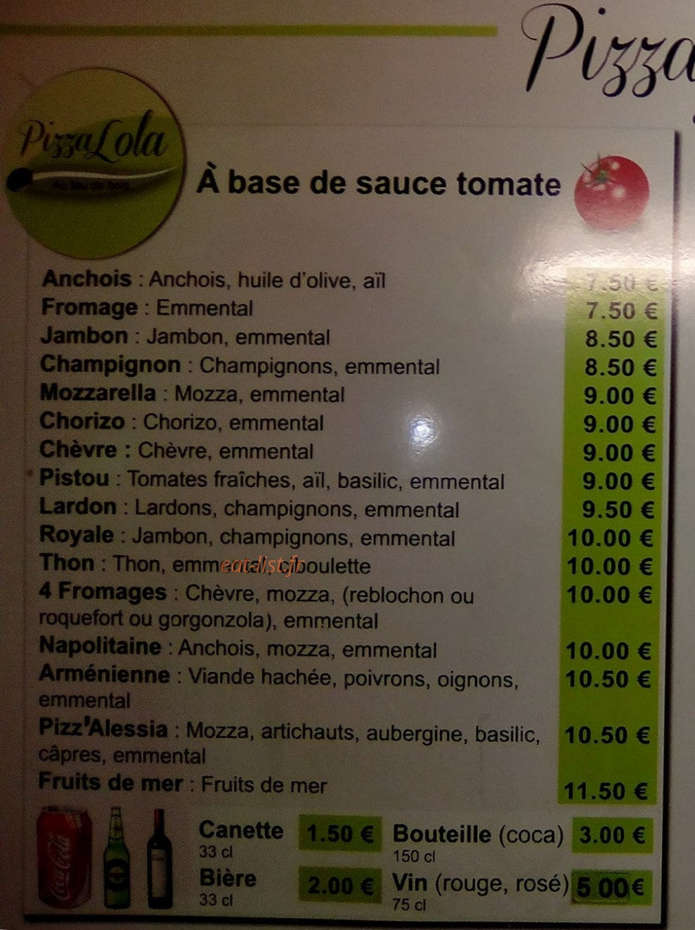 Pizza Lola — carte page 1