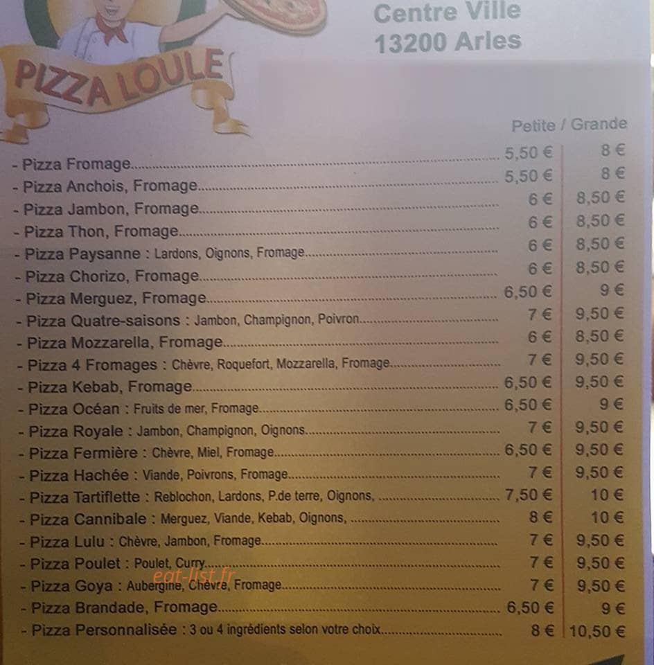 Pizza Loule — carte page 1