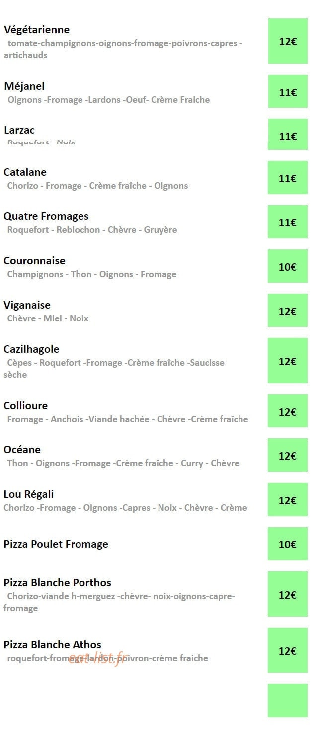 Pizza Lourégali — carte page 2
