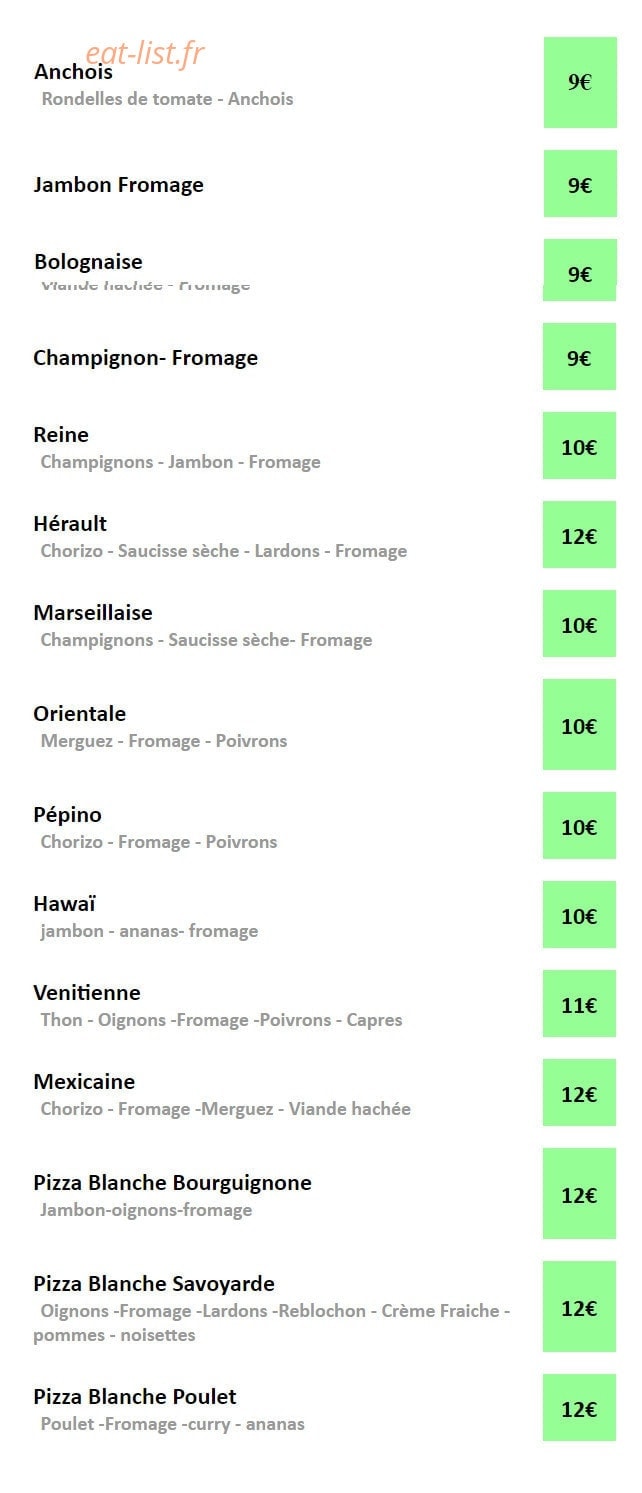 Pizza Lourégali — carte page 1