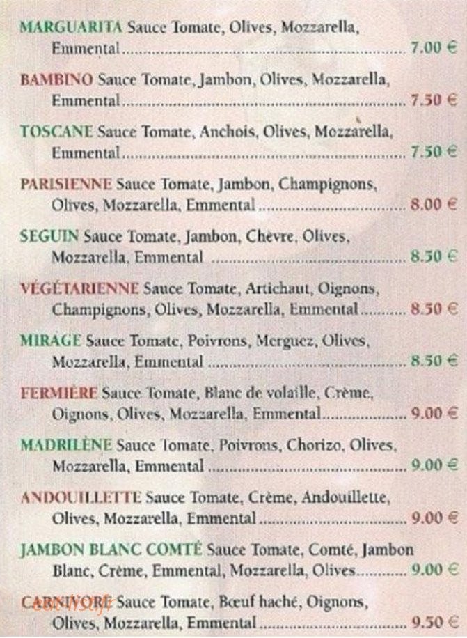 Pizza lydie — carte page 1