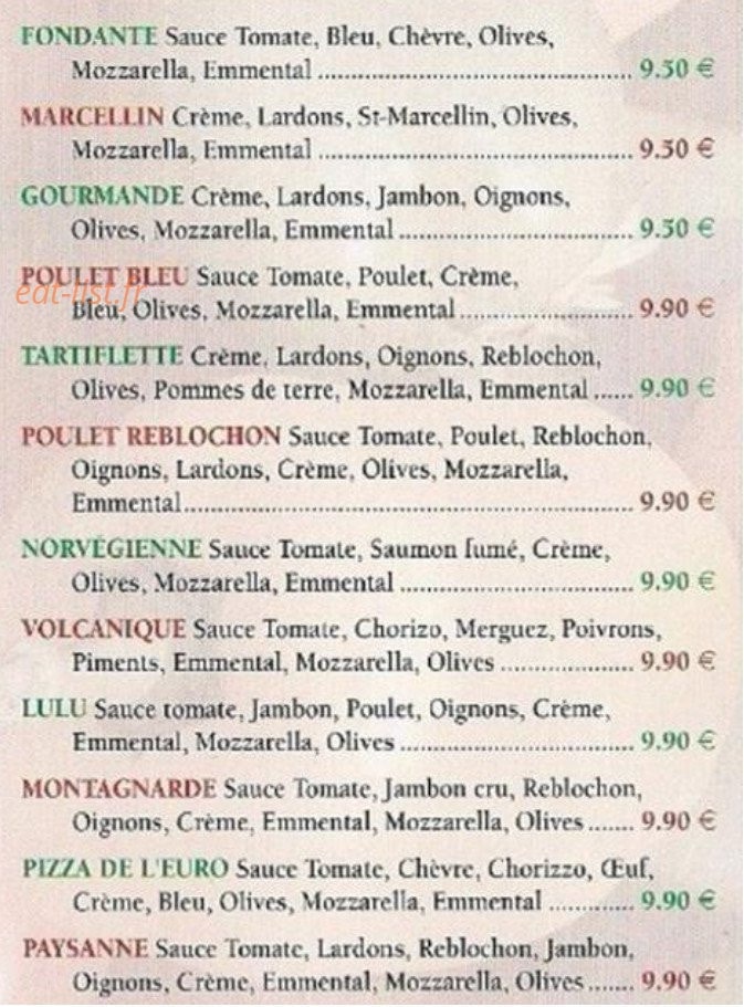 Pizza lydie — carte page 2