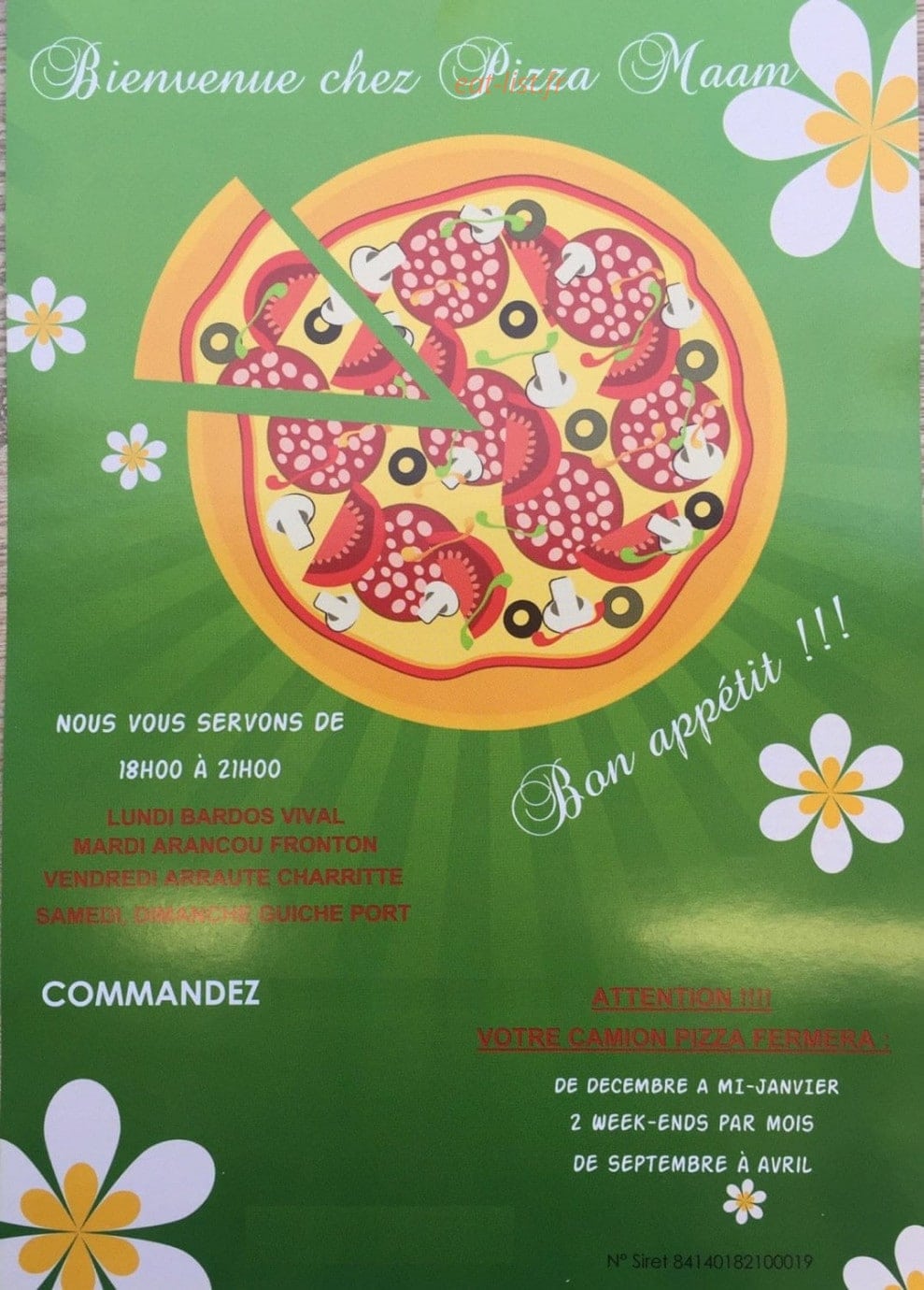 Pizza maam — carte page 1