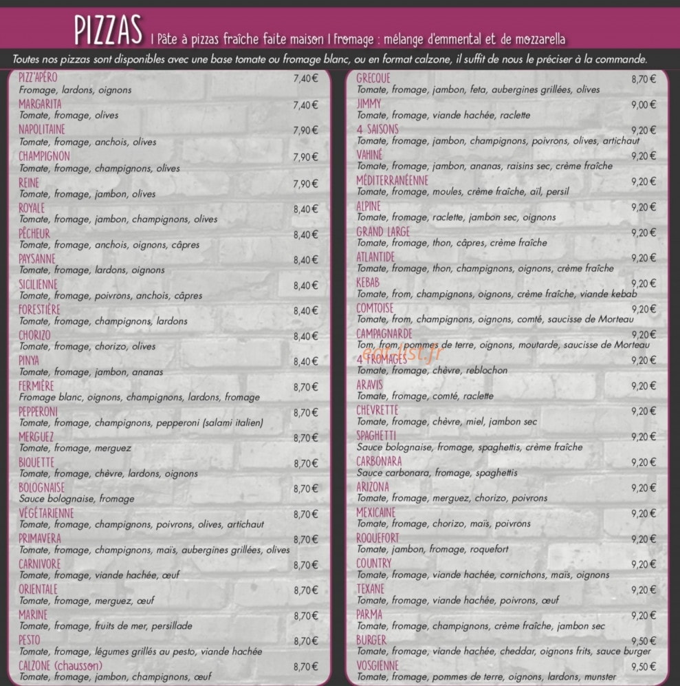 Pizza Malice — carte page 2