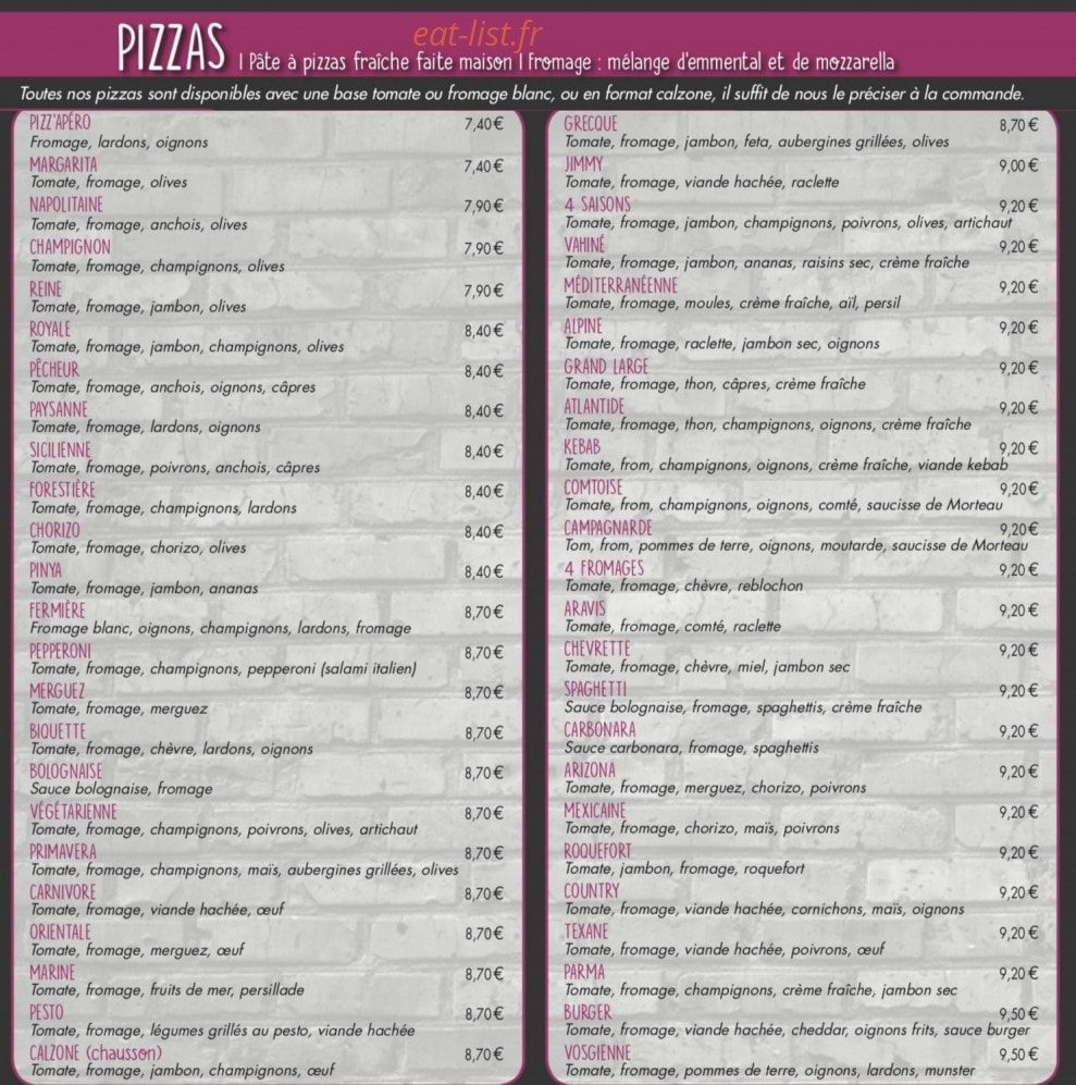 Pizza Malice — carte page 2