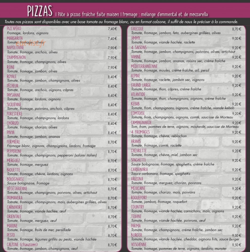 Pizza Malice — carte page 2