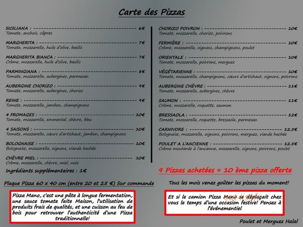 Pizza Mano — carte page 1