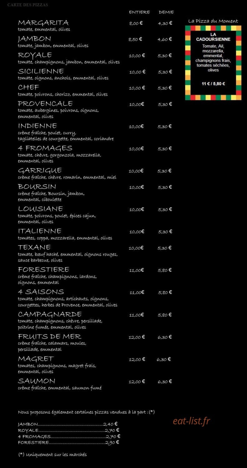 Pizza Marius — carte page 1