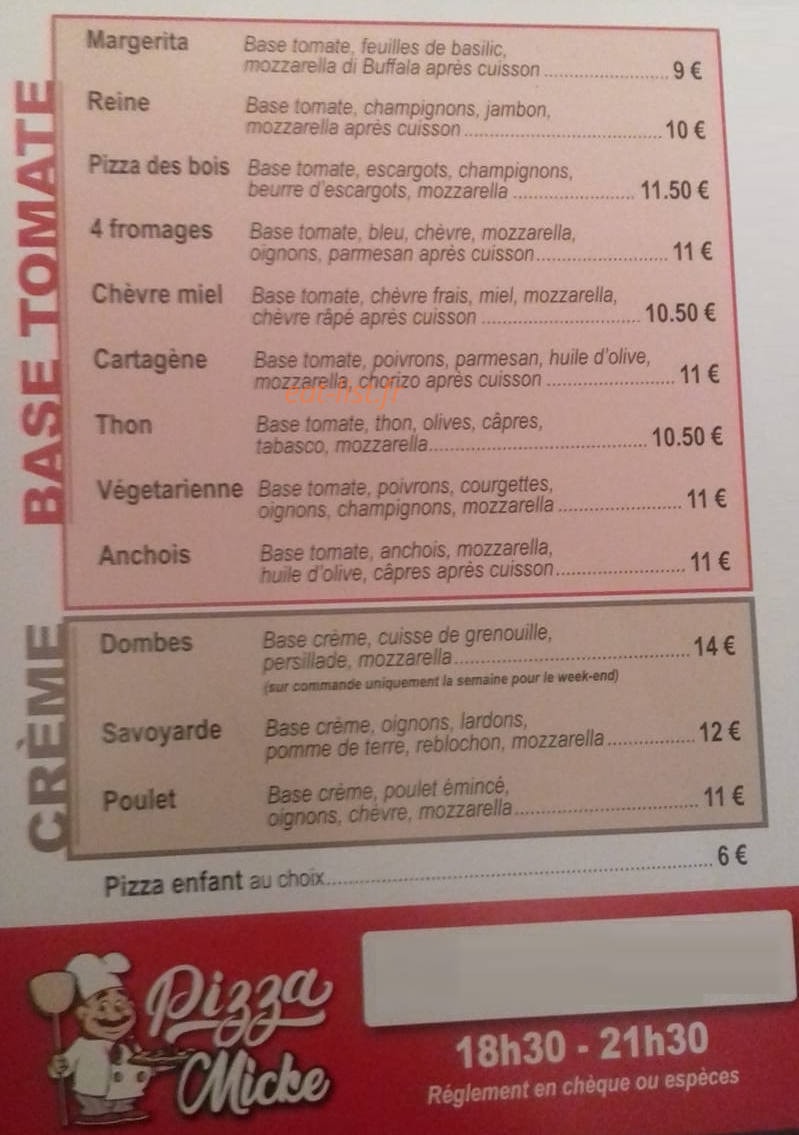 Pizza Micke — carte page 1