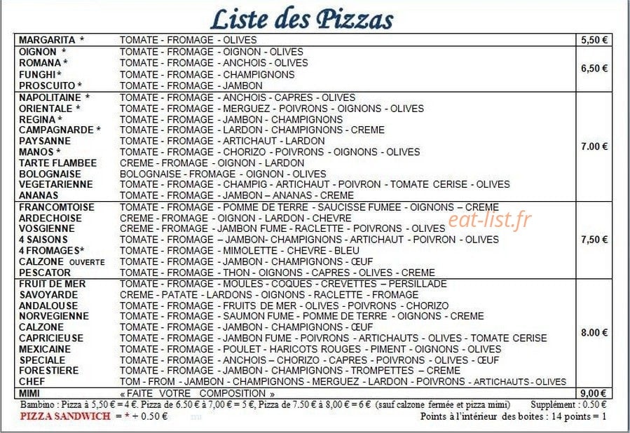 Pizza Mimi — carte page 1