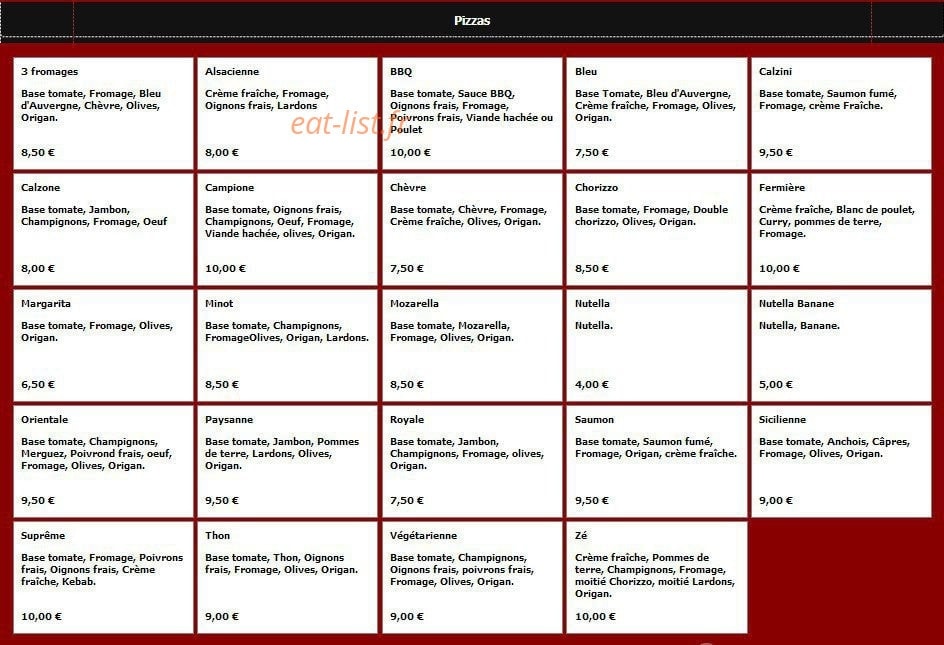 Pizza Minot — carte page 1