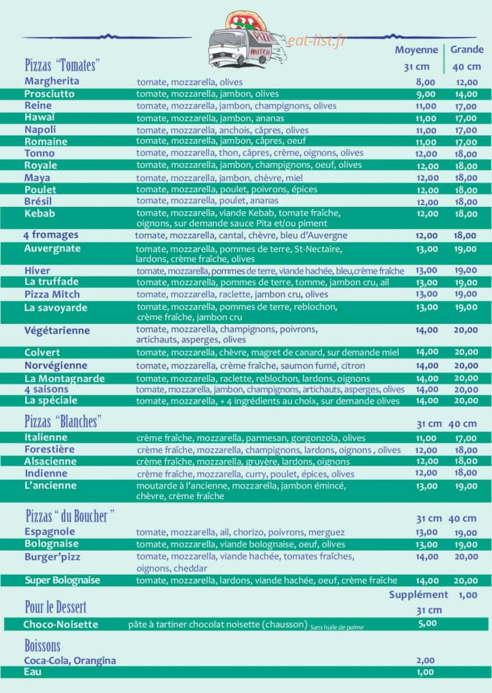 Pizza Mitch — carte page 1