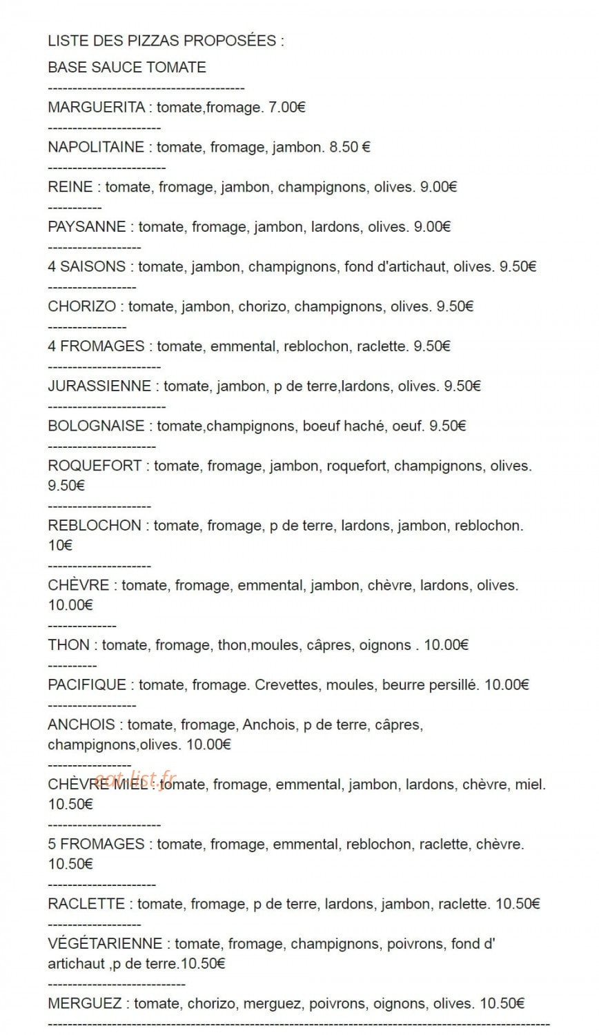 Pizza Papate — carte page 1