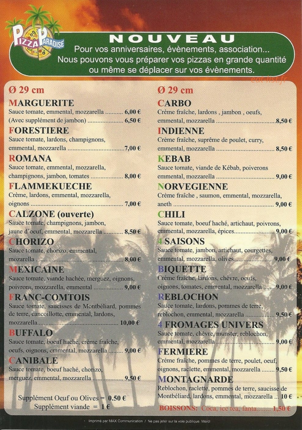 Pizza Paradise — carte page 1