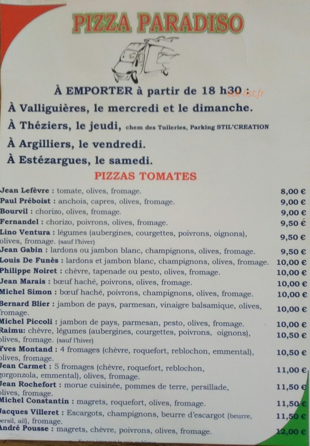 Pizza Paradiso — carte page 1