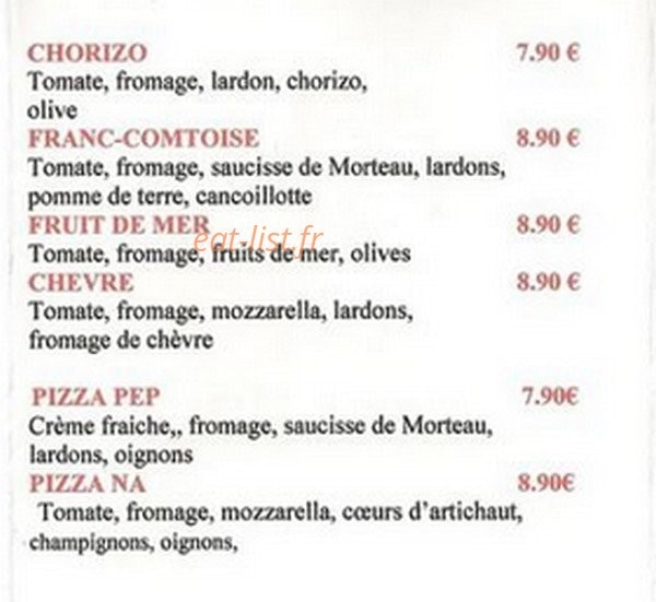 Pizza Pep & Na — carte page 2