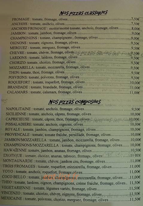 Pizza Philou — carte page 1