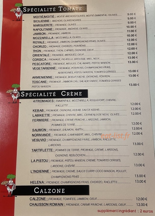 Pizza Pierrot — carte page 1