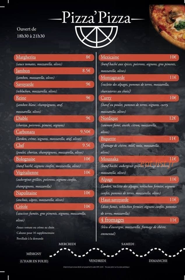Pizza Pizza — carte page 1