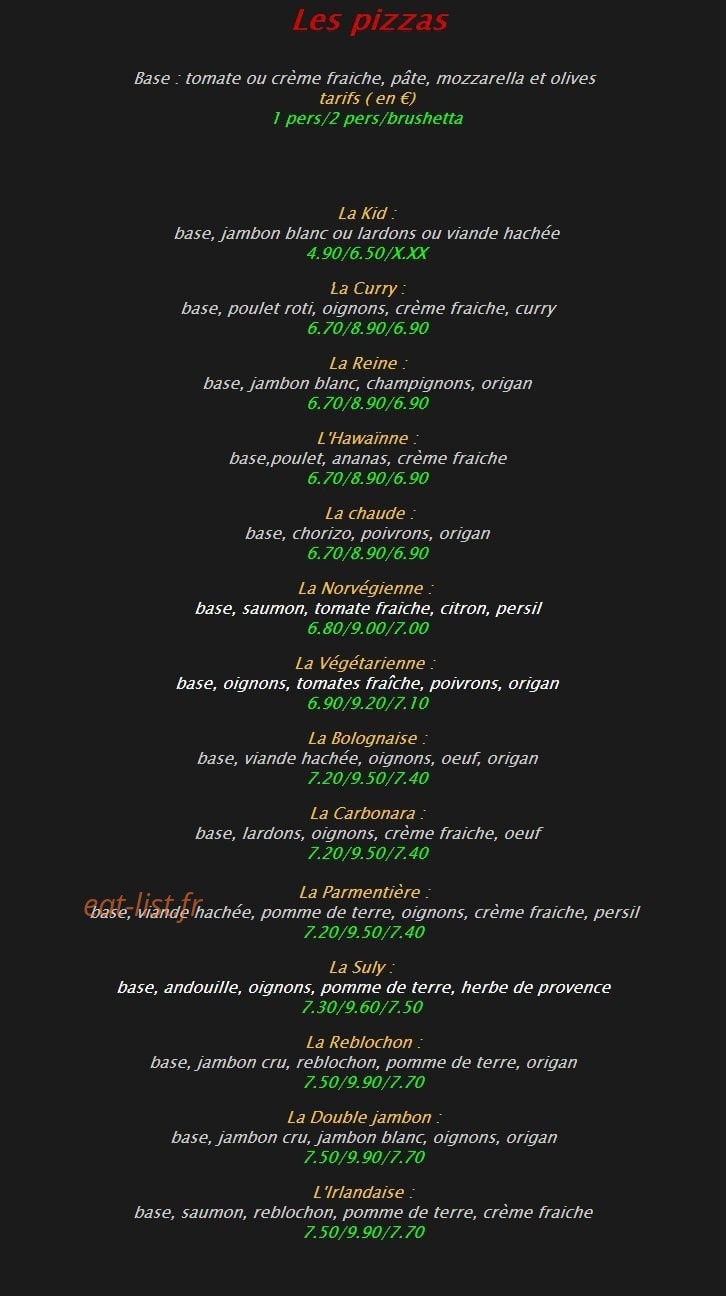 Pizza Presto — carte page 1