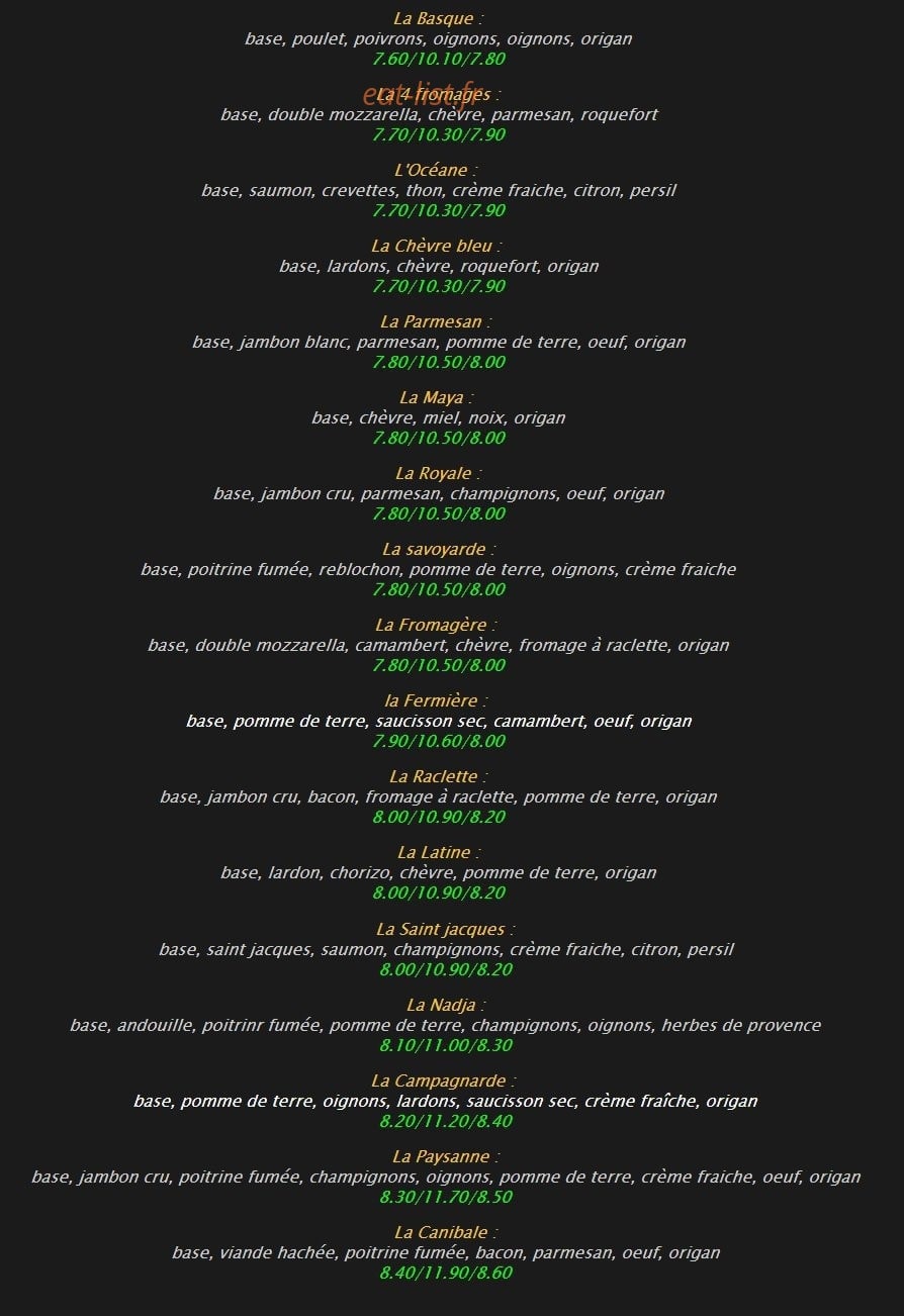 Pizza Presto — carte page 2