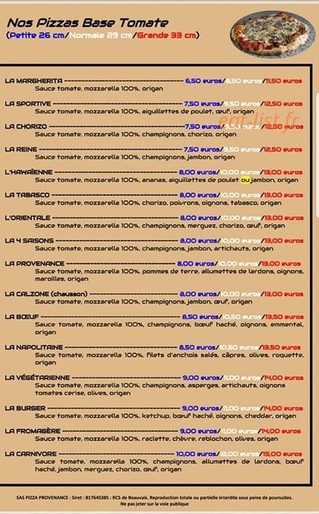 Pizza Provenance — carte page 2