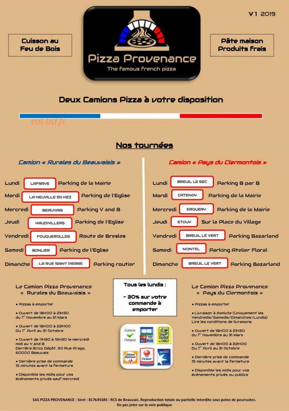 Pizza Provenance — carte page 1