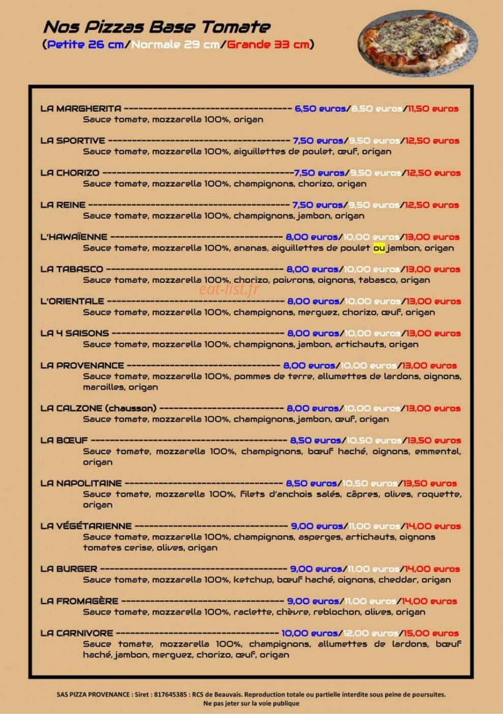 Pizza Provenance — carte page 2