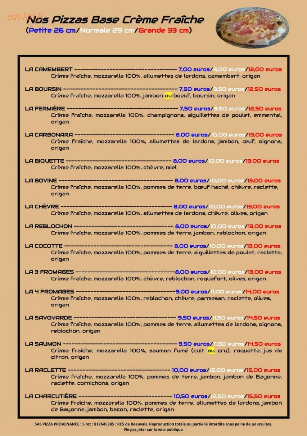 Pizza Provenance — carte page 3
