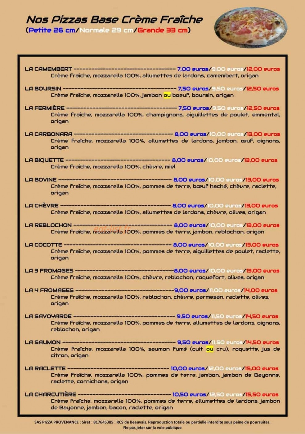 Pizza Provenance — carte page 3
