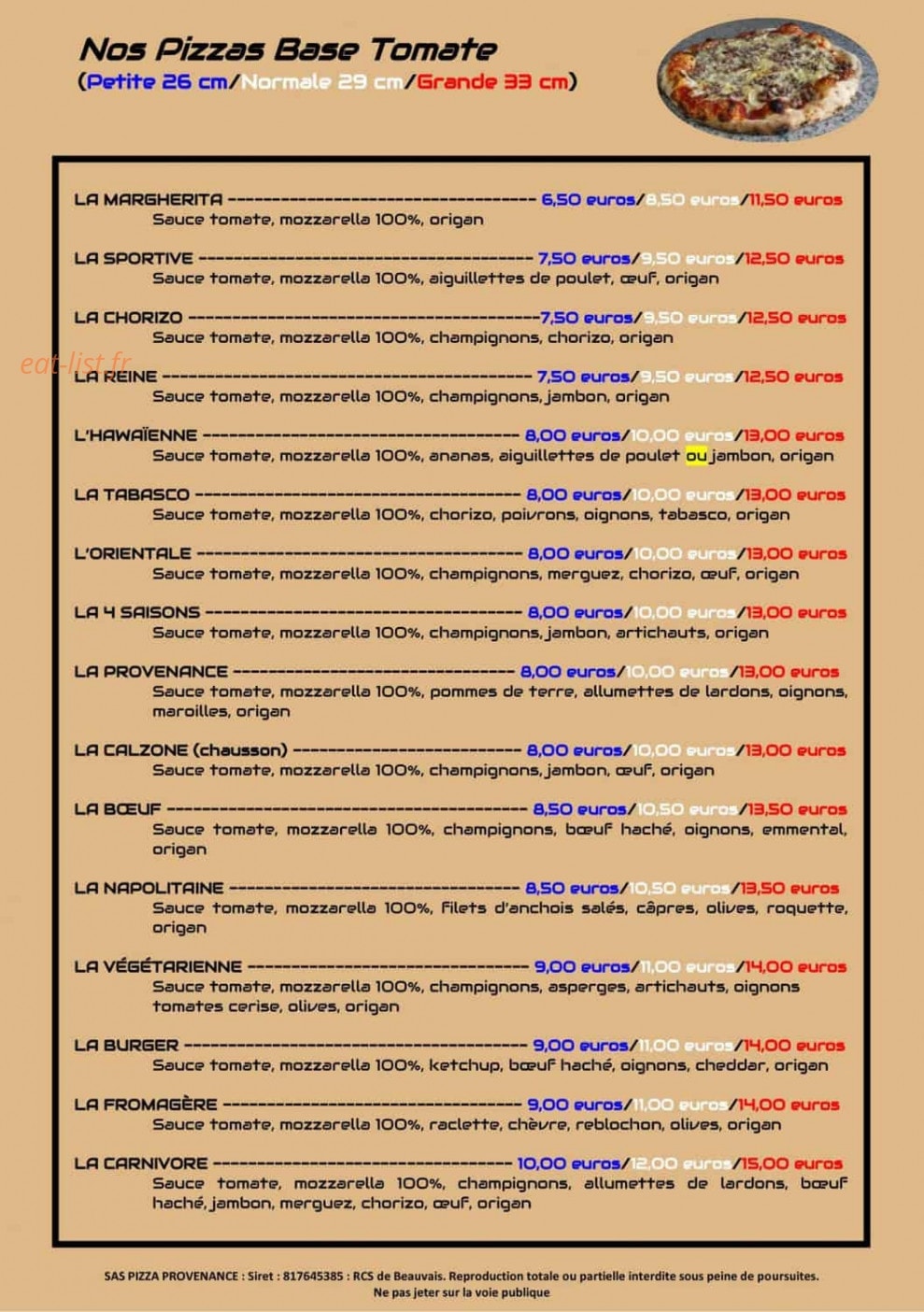 Pizza Provenance — carte page 2