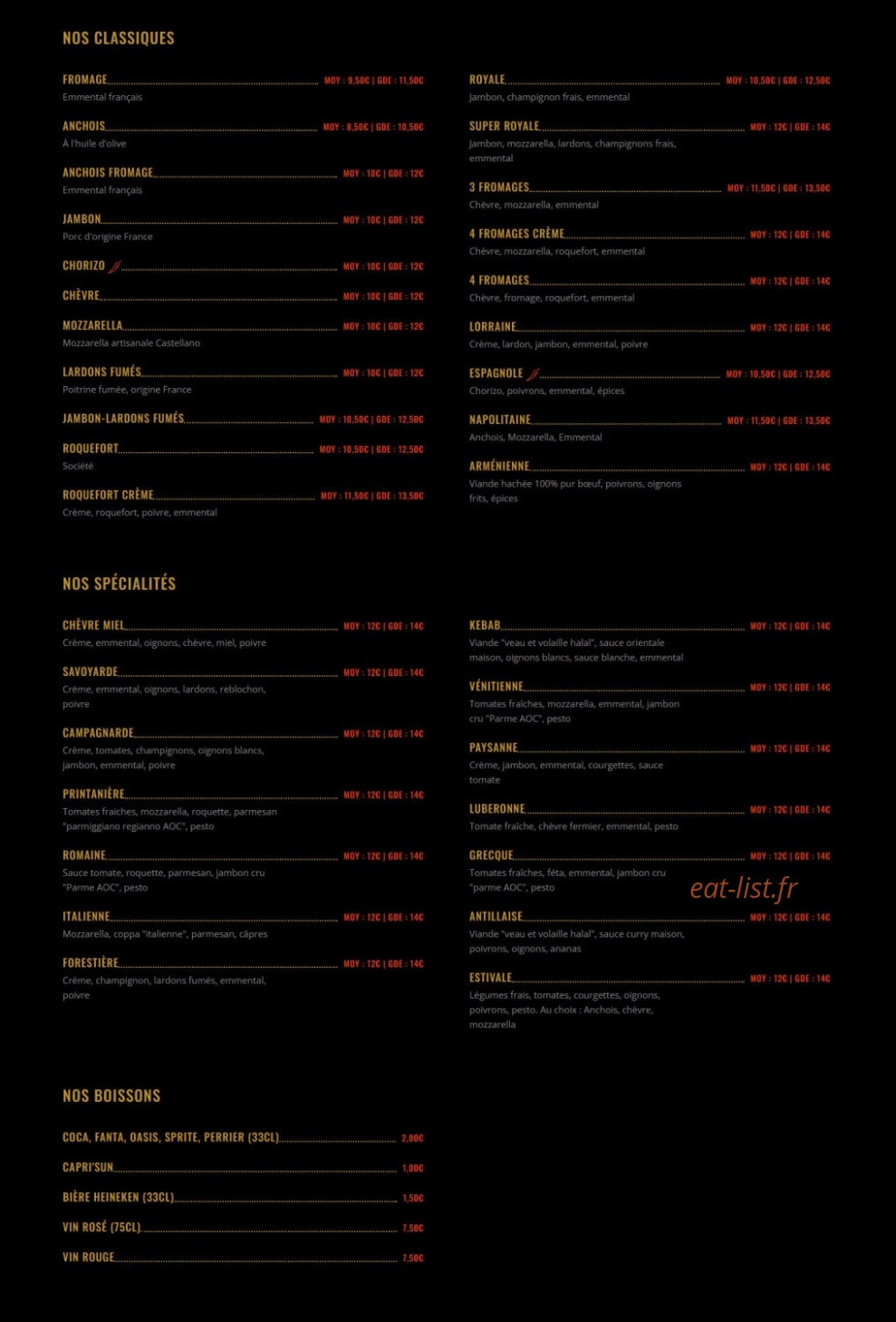 Pizza Rol' Chez Guillaume — carte page 1