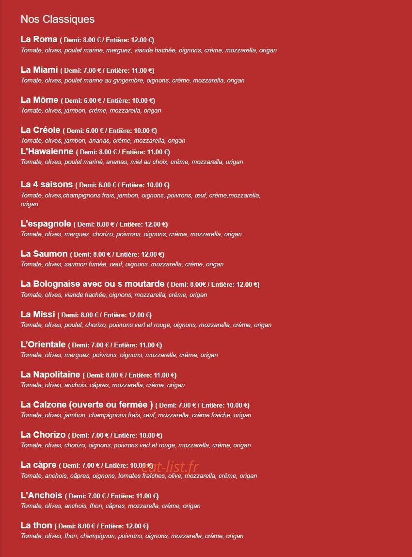 Pizza Roma — carte page 1