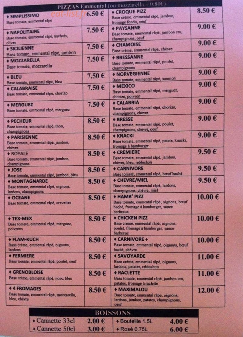 Pizza Rudy — carte page 1