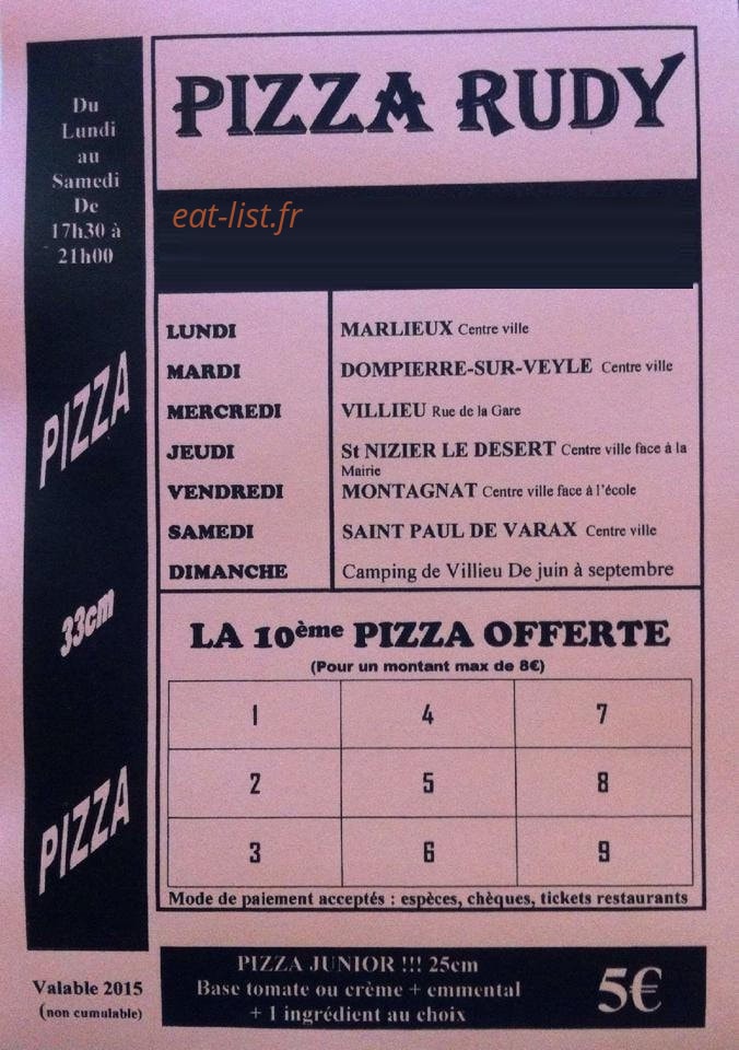 Pizza Rudy — carte page 2